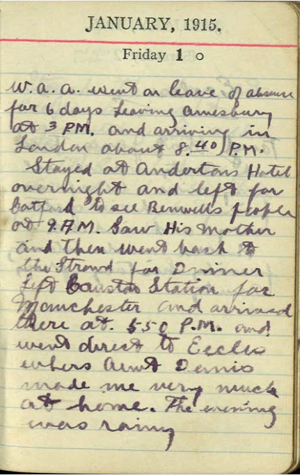 William Alldritt diary entry for January 1, 1915